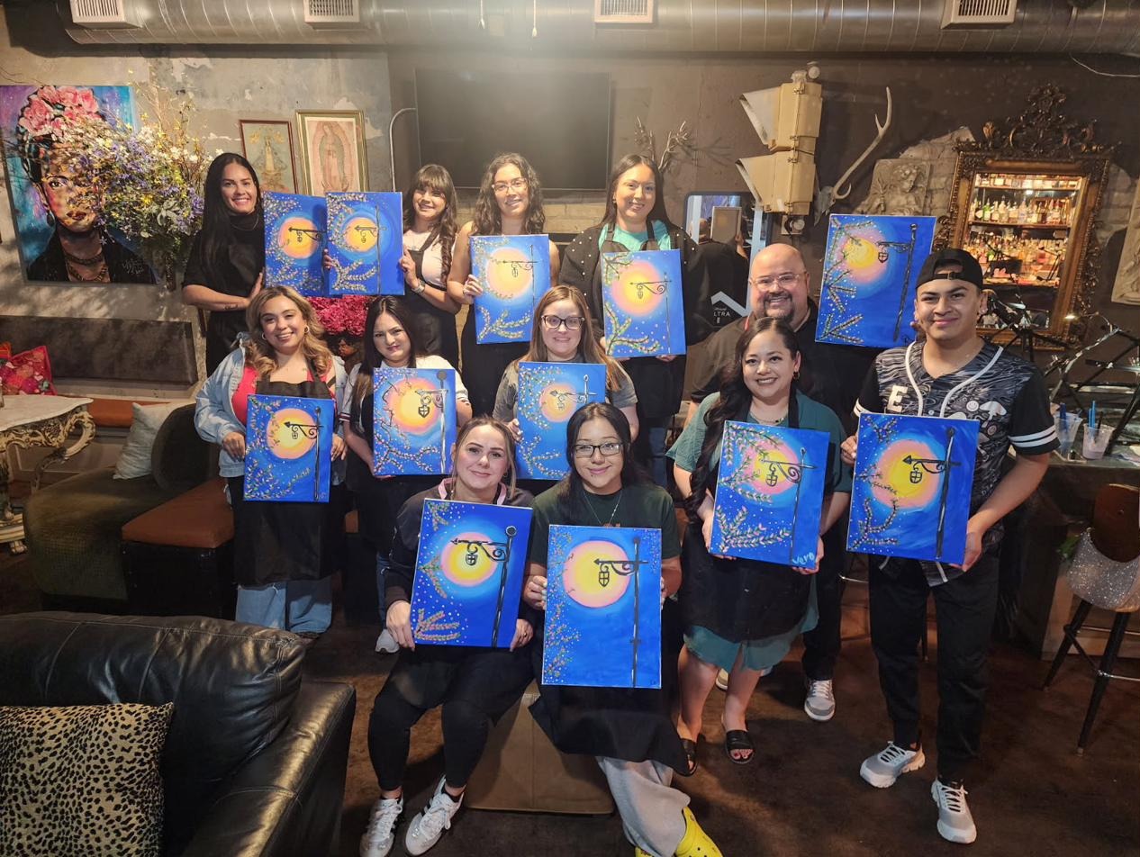 Guests holding moon and lantern paintings